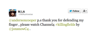 Illustration for article titled M.I.A. and Anderson Cooper Ignite and Resolve Feud in an Hour and Twenty-One Minutes